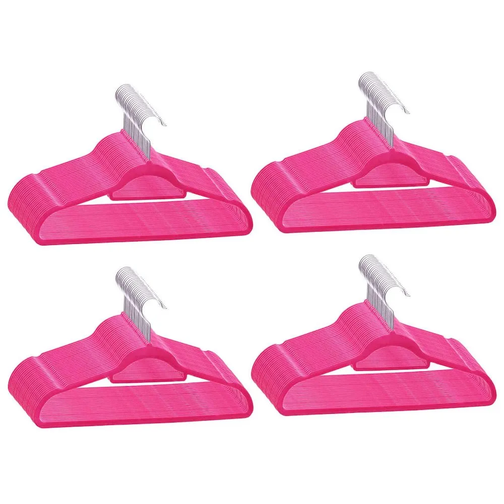 100 pcs Clothes Hanger Set Anti-slip Pink Velvet