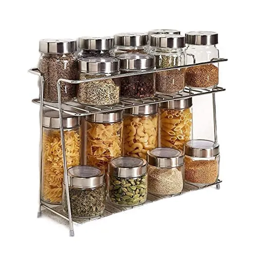 12FOR COLLECTION Stainless Steel Spice 2-Tier Trolley Container Kitchen Organizer for Boxes Utensils Dishes Plates for Home (multipurpose Kitchen storage Shelf shelves holder Stand, Tiered Shelf