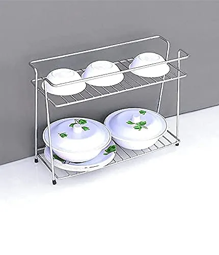 12FOR COLLECTION Stainless Steel Spice 2-Tier Trolley Container Kitchen Organizer for Boxes Utensils Dishes Plates for Home (multipurpose Kitchen storage Shelf shelves holder Stand, Tiered Shelf