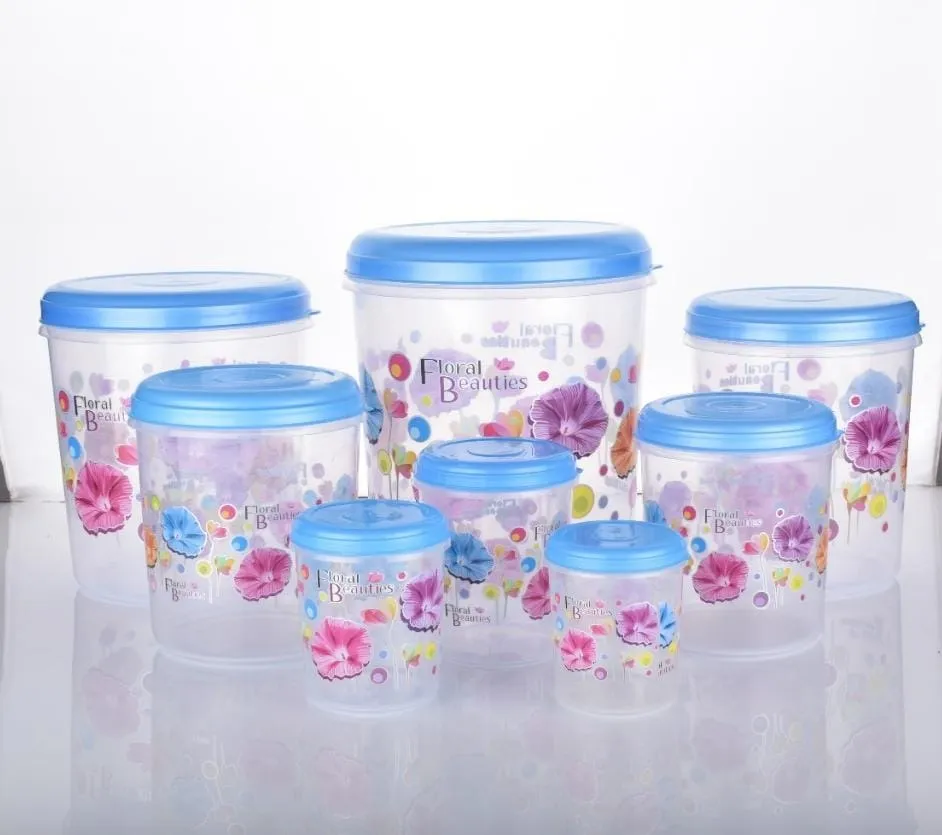 2448 Air Tight Plastic Transparent Container Set (10000ml, 7000ml, 5000ml, 3000ml, 2000ml, 1000ml, 750ml, 500ml)