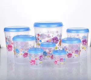 2448 Air Tight Plastic Transparent Container Set (10000ml, 7000ml, 5000ml, 3000ml, 2000ml, 1000ml, 750ml, 500ml)