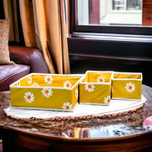 3 Pc Printed Storage Organizer-Mustard Flower