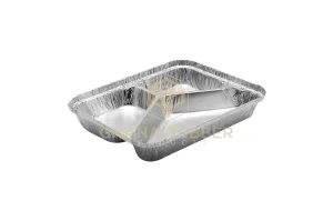 3-Section Aluminium Foil Food Containers   Lids (850ml)