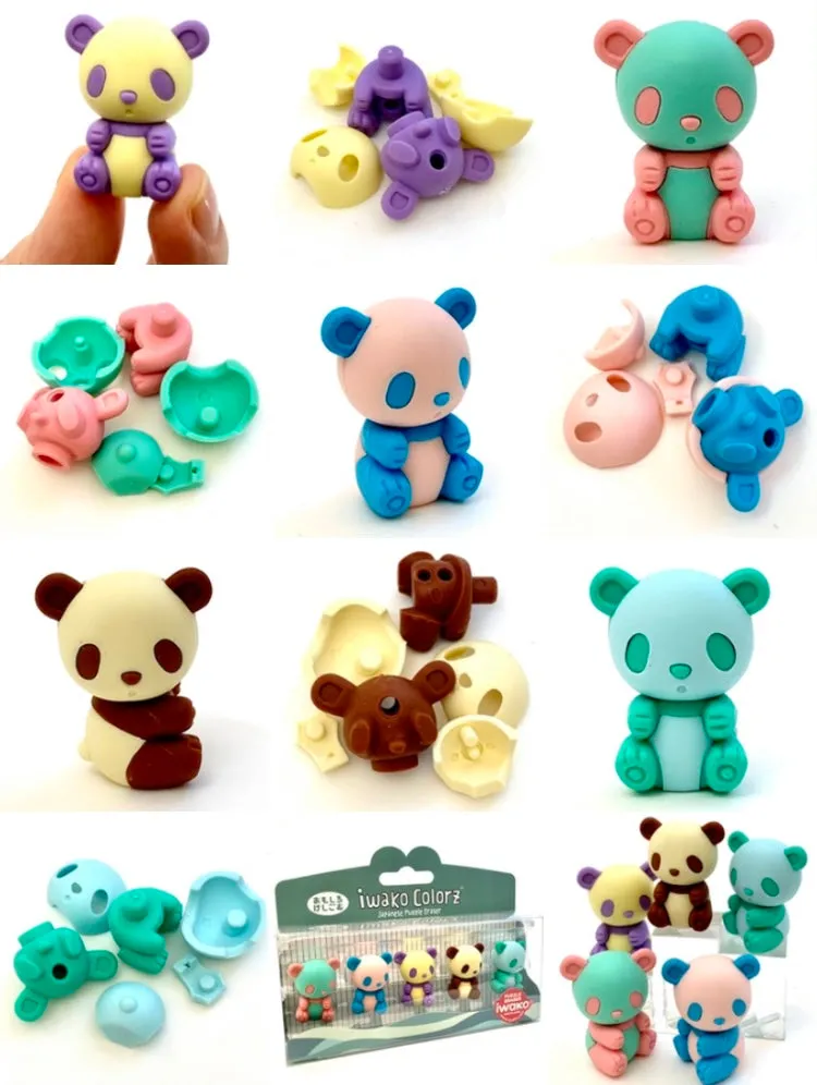 38453 IWAKO Colorz Panda -12 sets of 5 Erasers