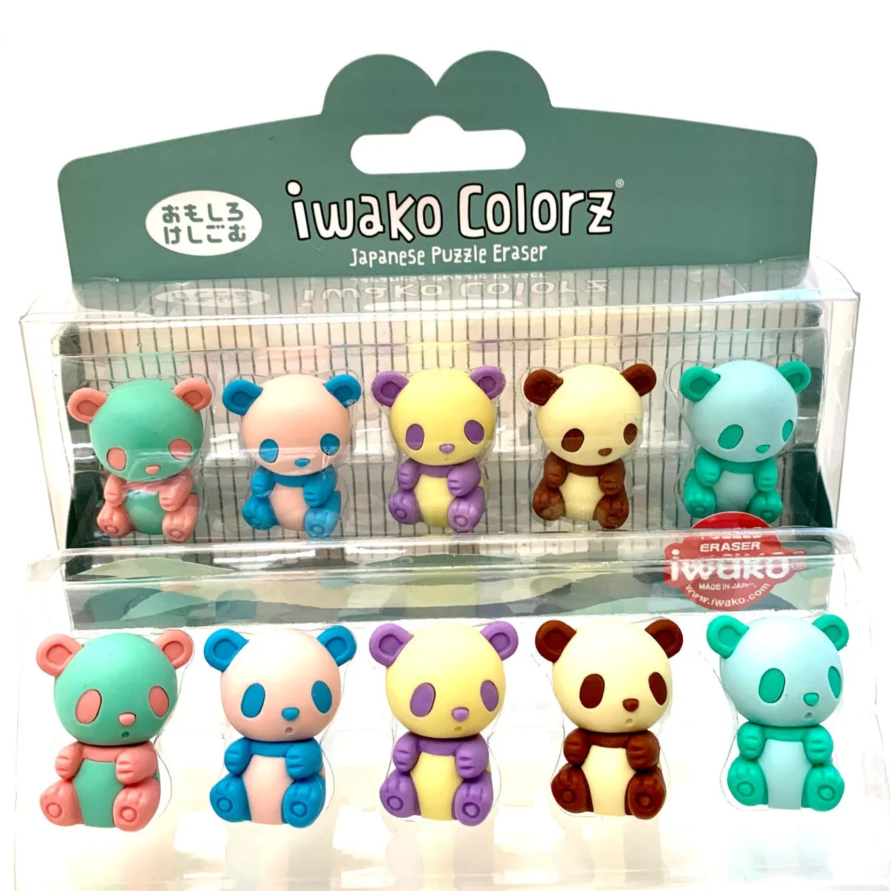 38453 IWAKO Colorz Panda -12 sets of 5 Erasers