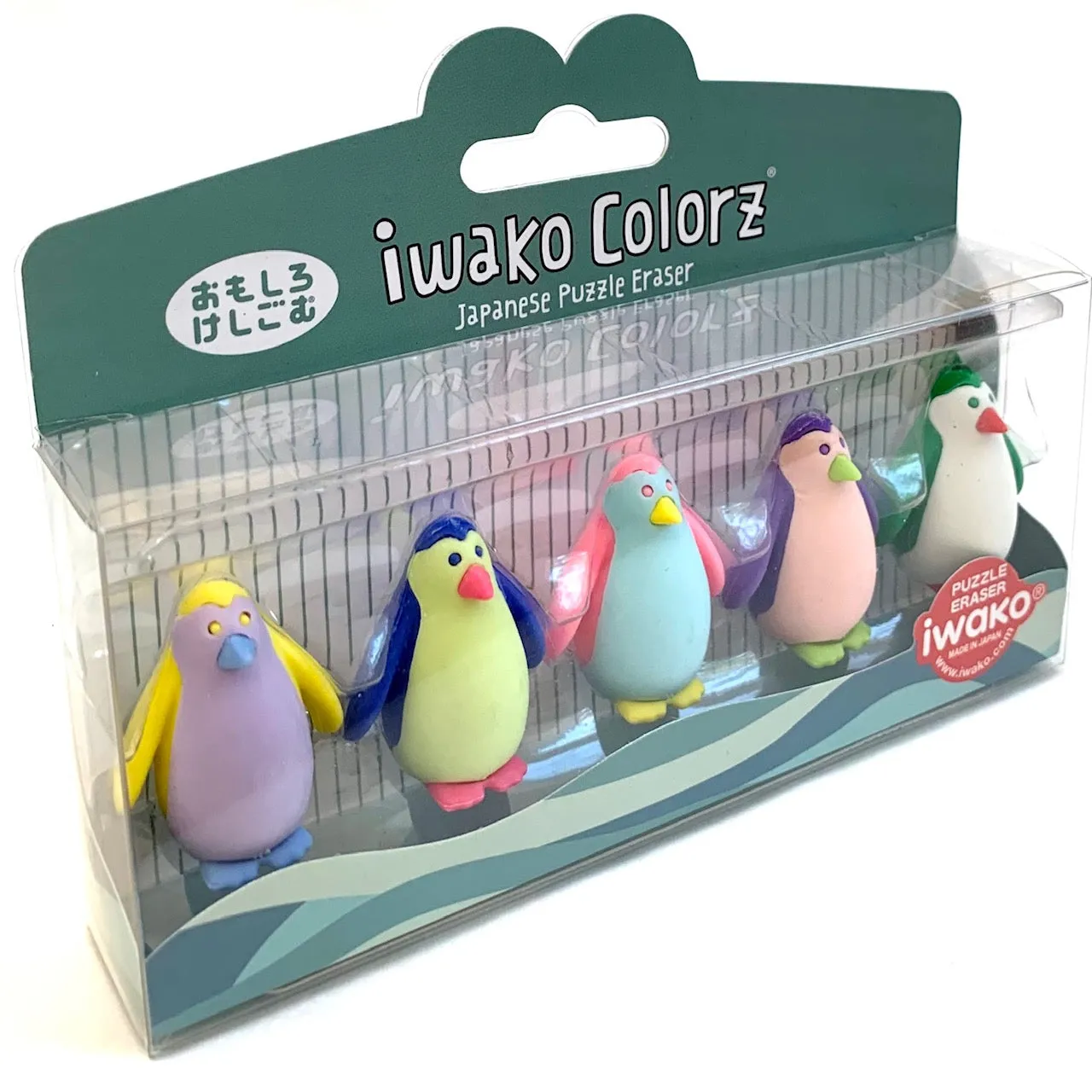 38459 Iwako Colorz Penguin -12 sets of 5 Erasers