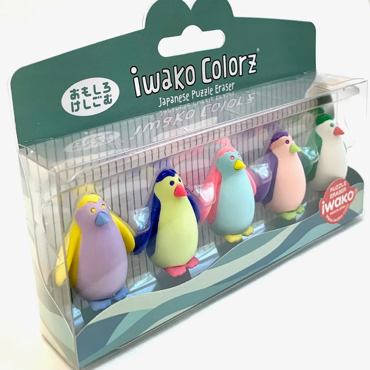 38459 Iwako Colorz Penguin -12 sets of 5 Erasers