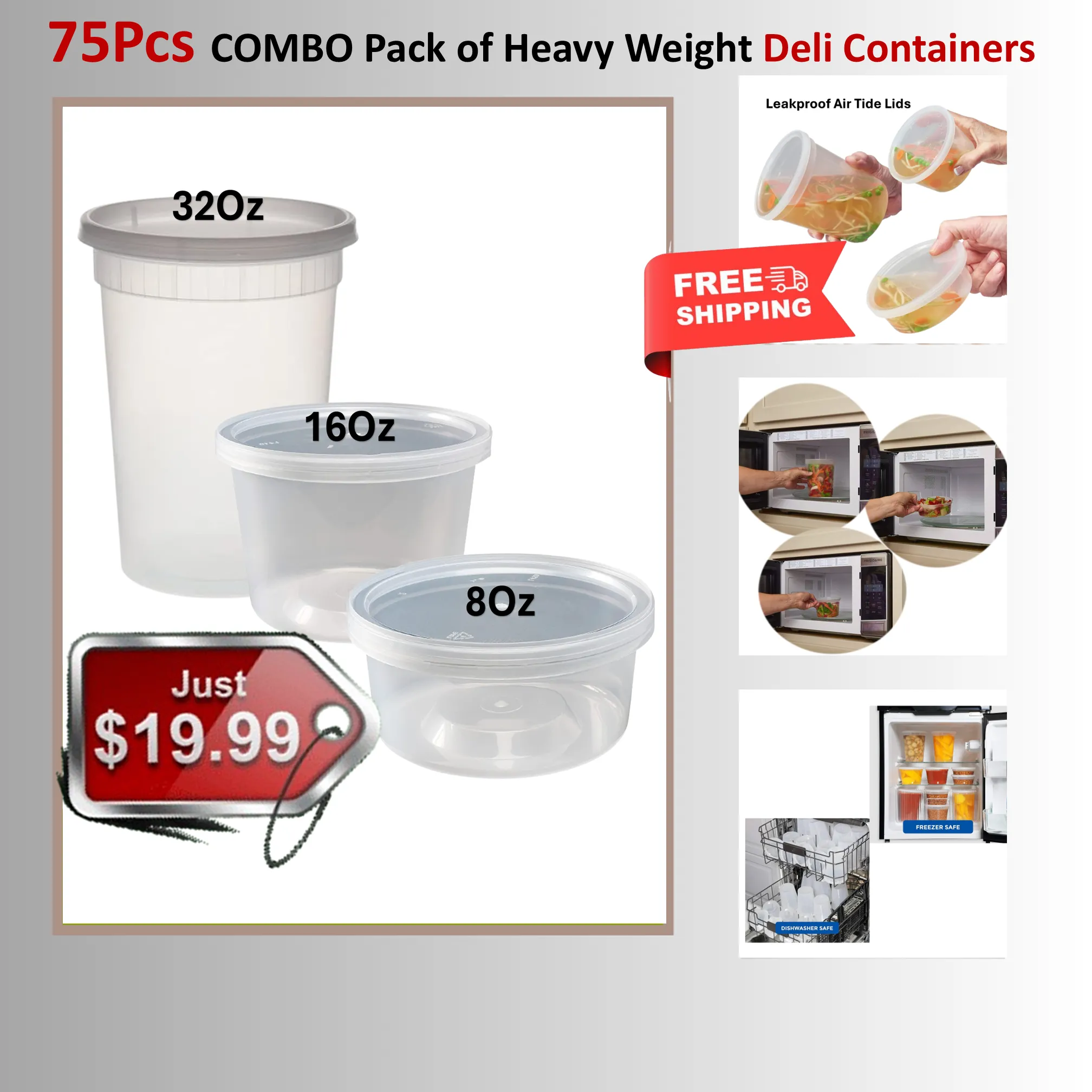 72 Pcs-Economical COMBO Pack of Heavy Weight Deli Containers