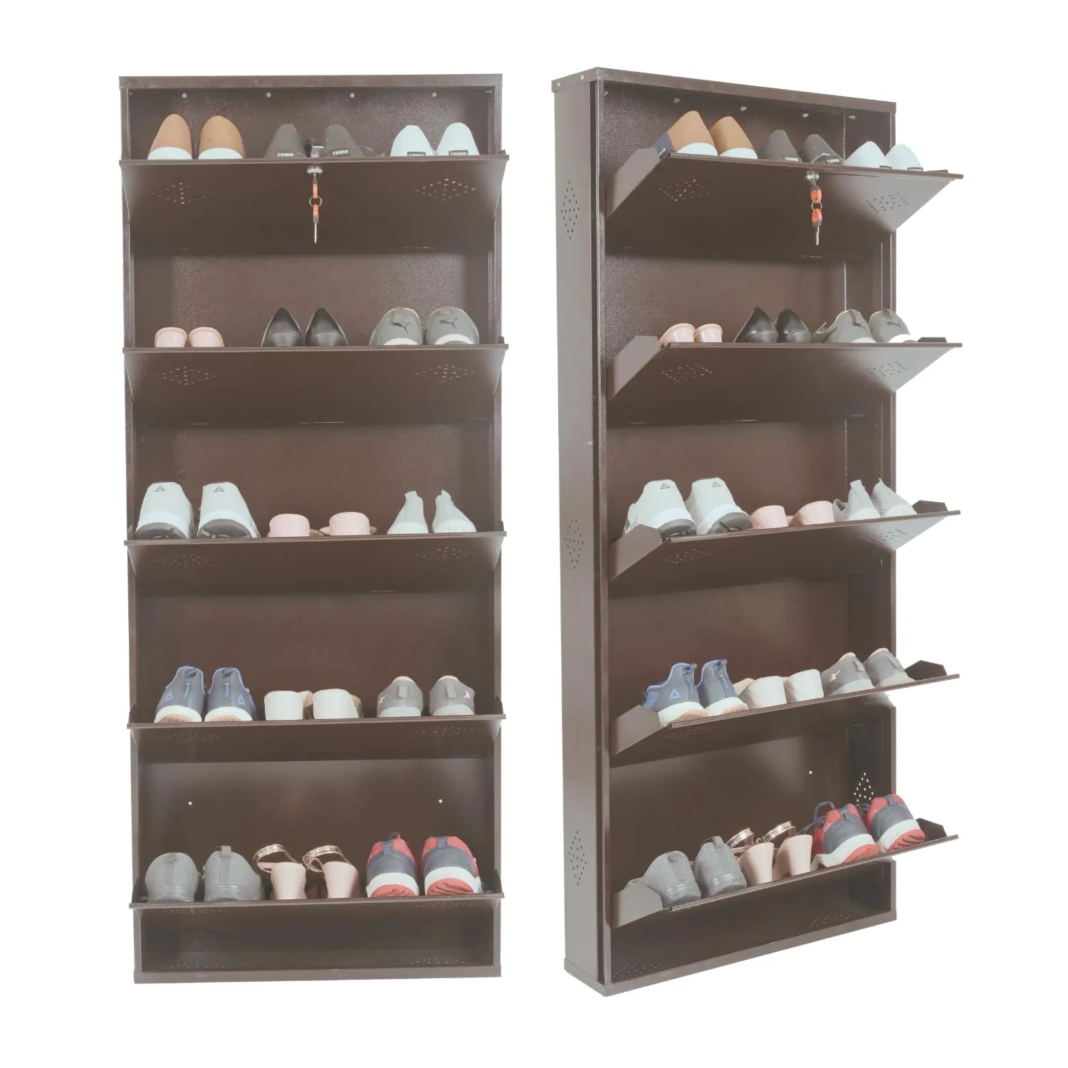 Aavatar 5 Door Brown 26 Inch Wall Mounted Modern Shoerack Metal Shoe Rack | Pre-assembled Shoe Rack Shelves | Pack of 1