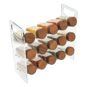 Acrylic 3-Tier Herb & Spice Rack with 15 Acacia Wood Shaker Spice Jars Pack