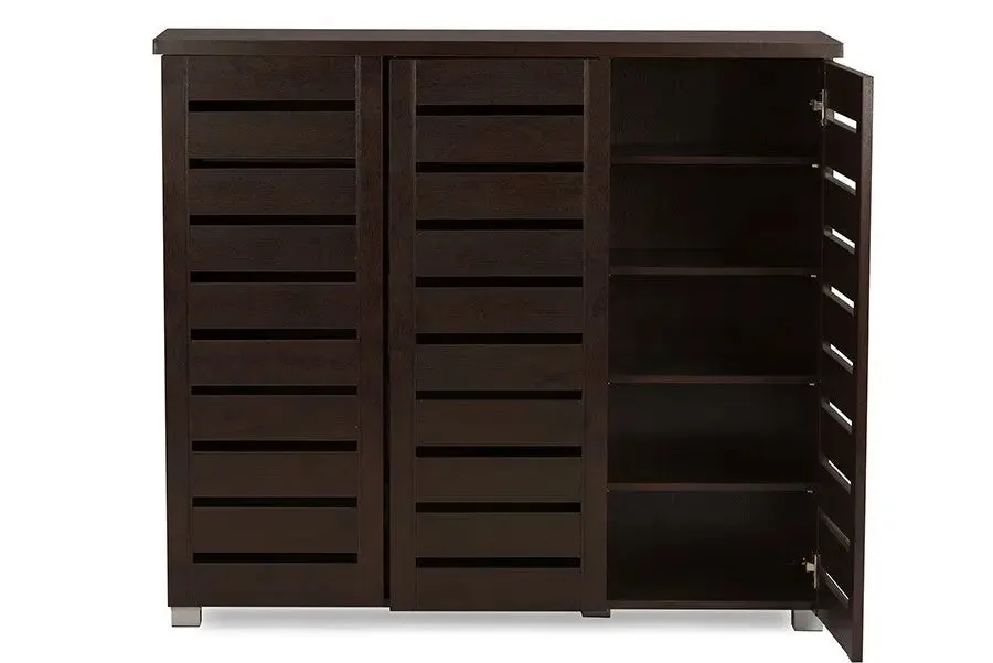 Adalwin 3-Door Dark Brown Wooden Entryway Shoes Storage Cabinet