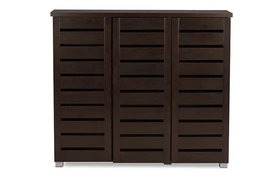 Adalwin 3-Door Dark Brown Wooden Entryway Shoes Storage Cabinet