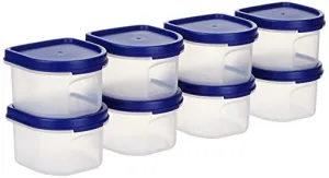 Amazon Brand - Solimo Modular Plastic Storage Containers with Lid, Set of 8 (250ml each), Blue