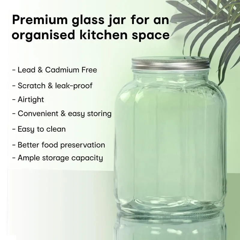 Anko 1L Fluted Jar|Ideal For Dry Fruits, Snacks & Grains|Food Storage| Kitchen Container| Rounded Glass Jar With Wide Mouth Lid|BPA Free| Fluted Design|15.7cm (H) X 11.6cm (Dia.)| Clear|Set Of 6