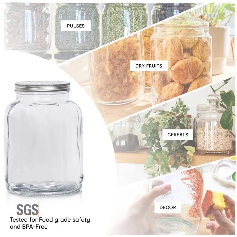 Anko 1L Fluted Jar|Ideal For Dry Fruits, Snacks & Grains|Food Storage| Kitchen Container| Rounded Glass Jar With Wide Mouth Lid|BPA Free| Fluted Design|15.7cm (H) X 11.6cm (Dia.)| Clear|Set Of 6