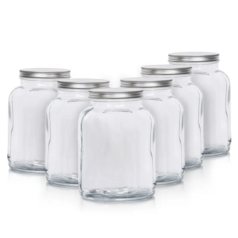 Anko 1L Fluted Jar|Ideal For Dry Fruits, Snacks & Grains|Food Storage| Kitchen Container| Rounded Glass Jar With Wide Mouth Lid|BPA Free| Fluted Design|15.7cm (H) X 11.6cm (Dia.)| Clear|Set Of 6