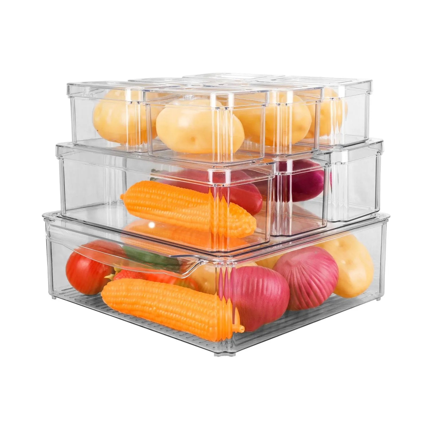 Anti-Slip Clear PET Stackable Fridge Bins Set - GOMINIMO