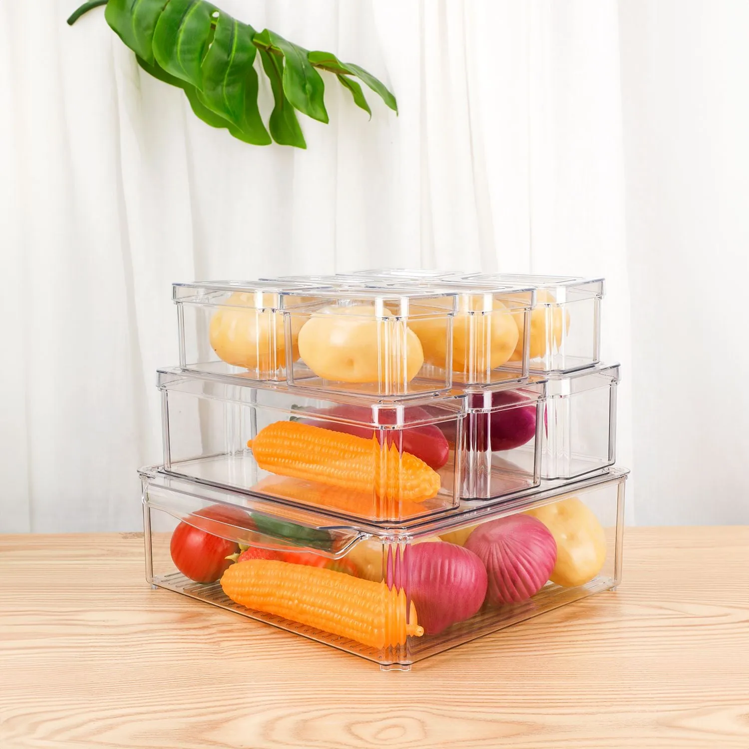 Anti-Slip Clear PET Stackable Fridge Bins Set - GOMINIMO