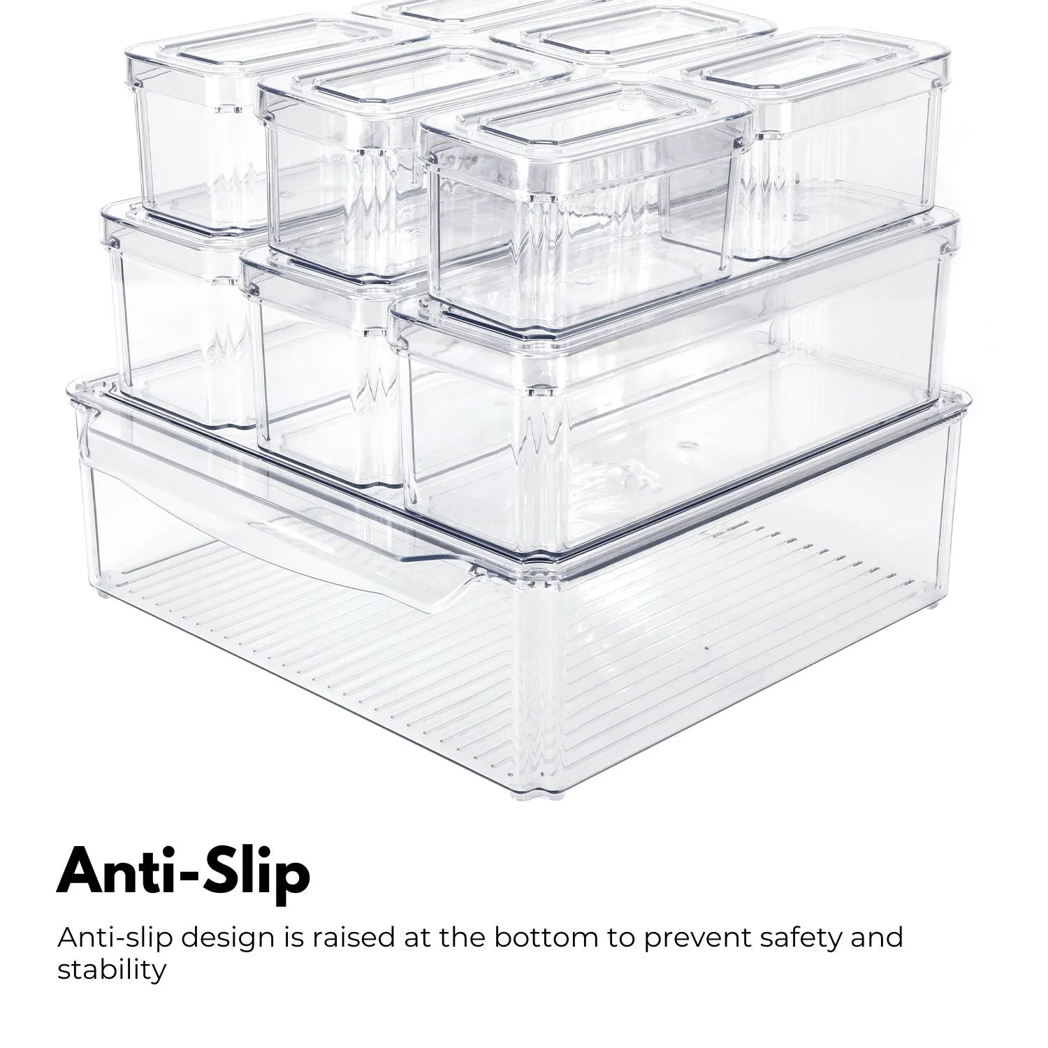 Anti-Slip Clear PET Stackable Fridge Bins Set - GOMINIMO