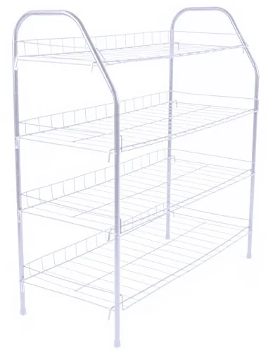 ATHome Entryway 4 Tier Shoe Shelf Storage Organizer - Super Space Saving Stackable Metal Shoe Rack Tower For Closet, Cabinet, & Entryway, White