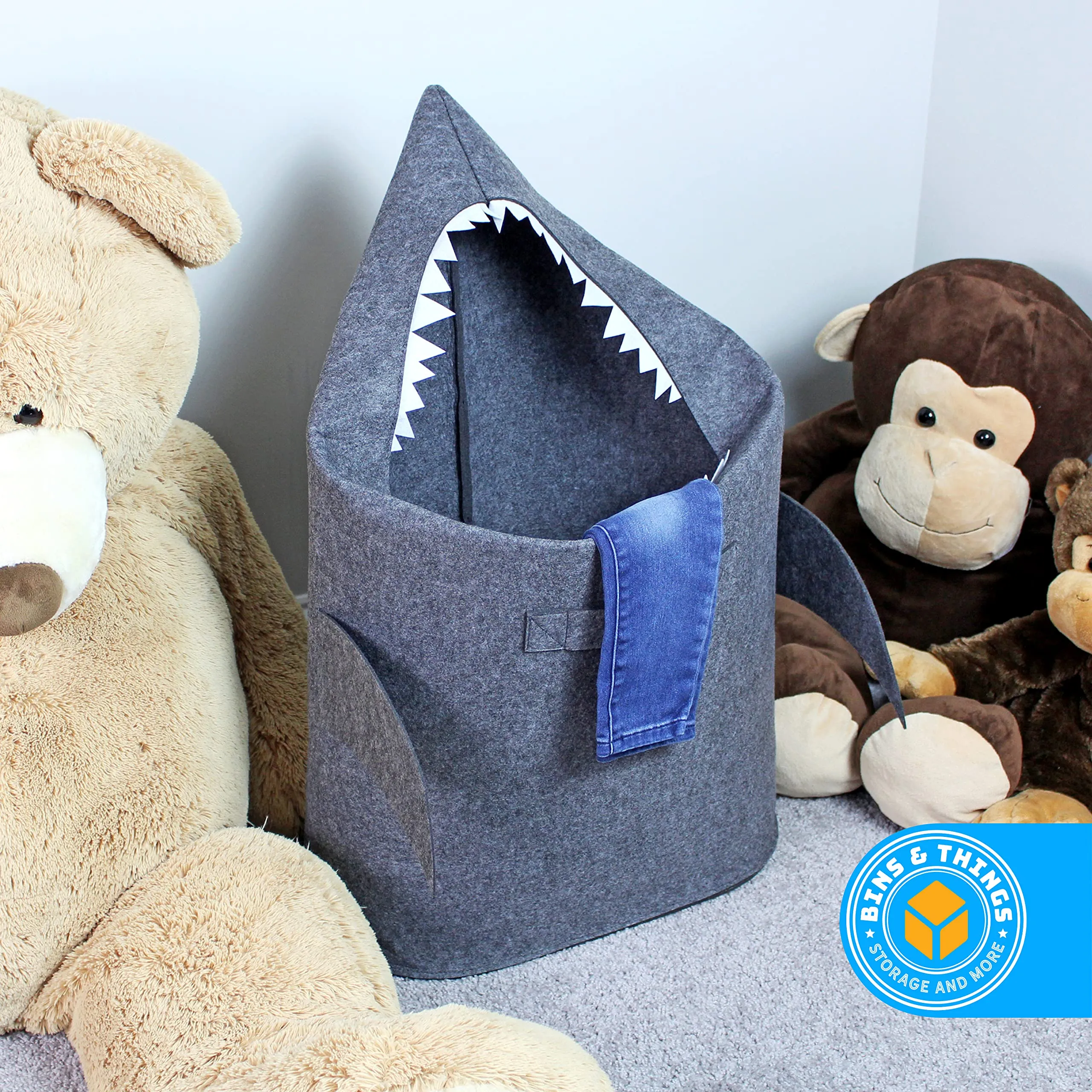 Bins & Things Shark Kids Laundry Hamper | Toy Organizer Basket | Baby Clothes Nursery