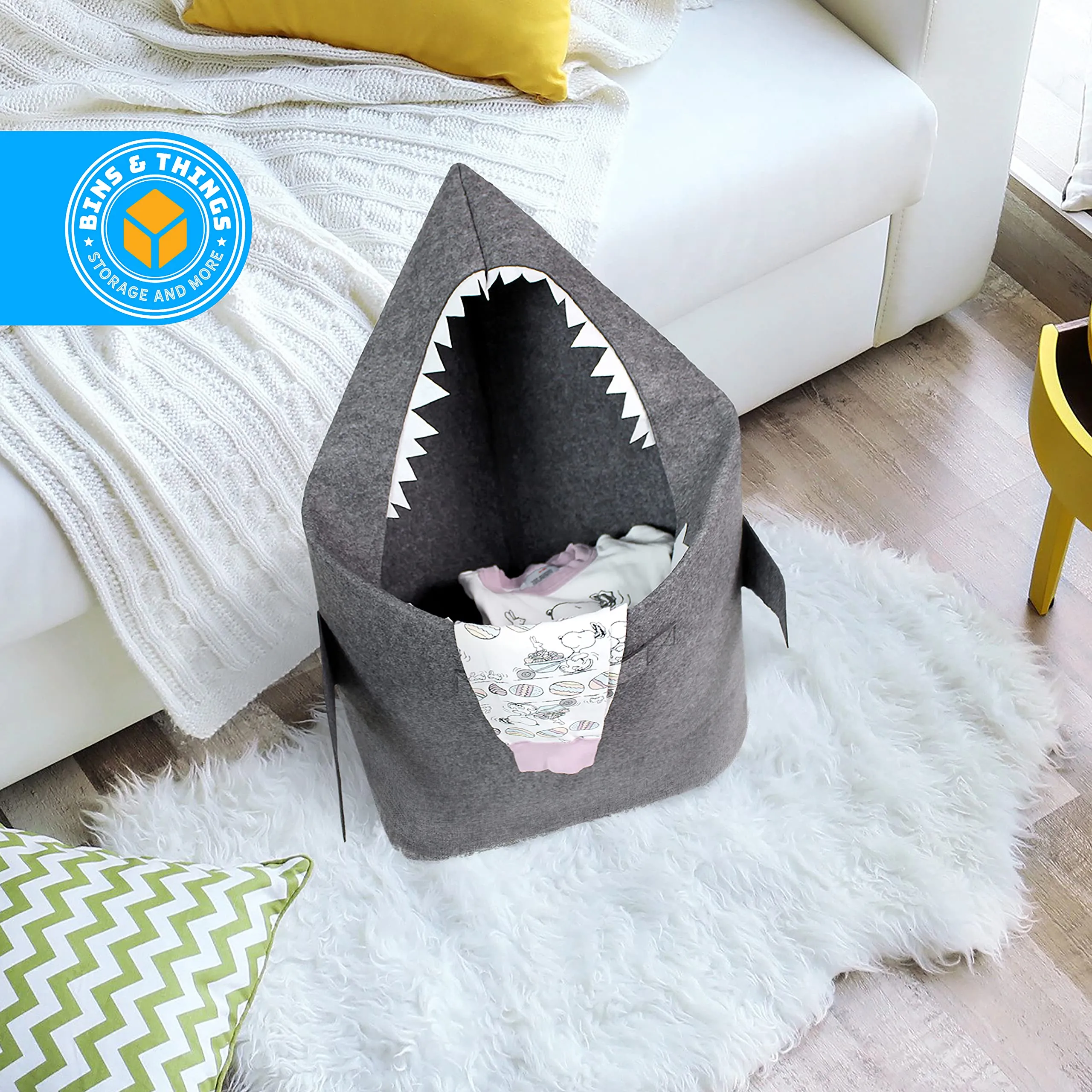 Bins & Things Shark Kids Laundry Hamper | Toy Organizer Basket | Baby Clothes Nursery