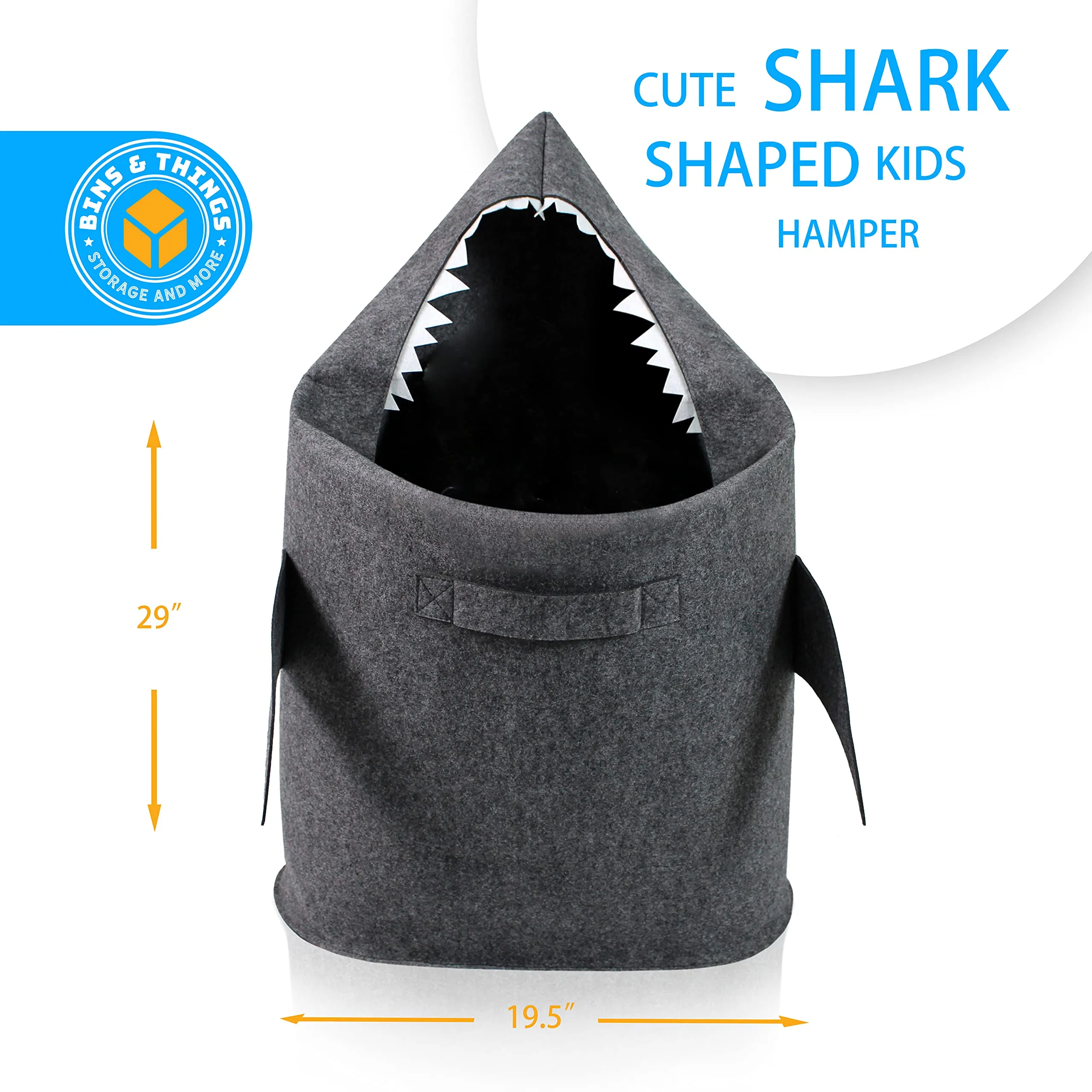 Bins & Things Shark Kids Laundry Hamper | Toy Organizer Basket | Baby Clothes Nursery