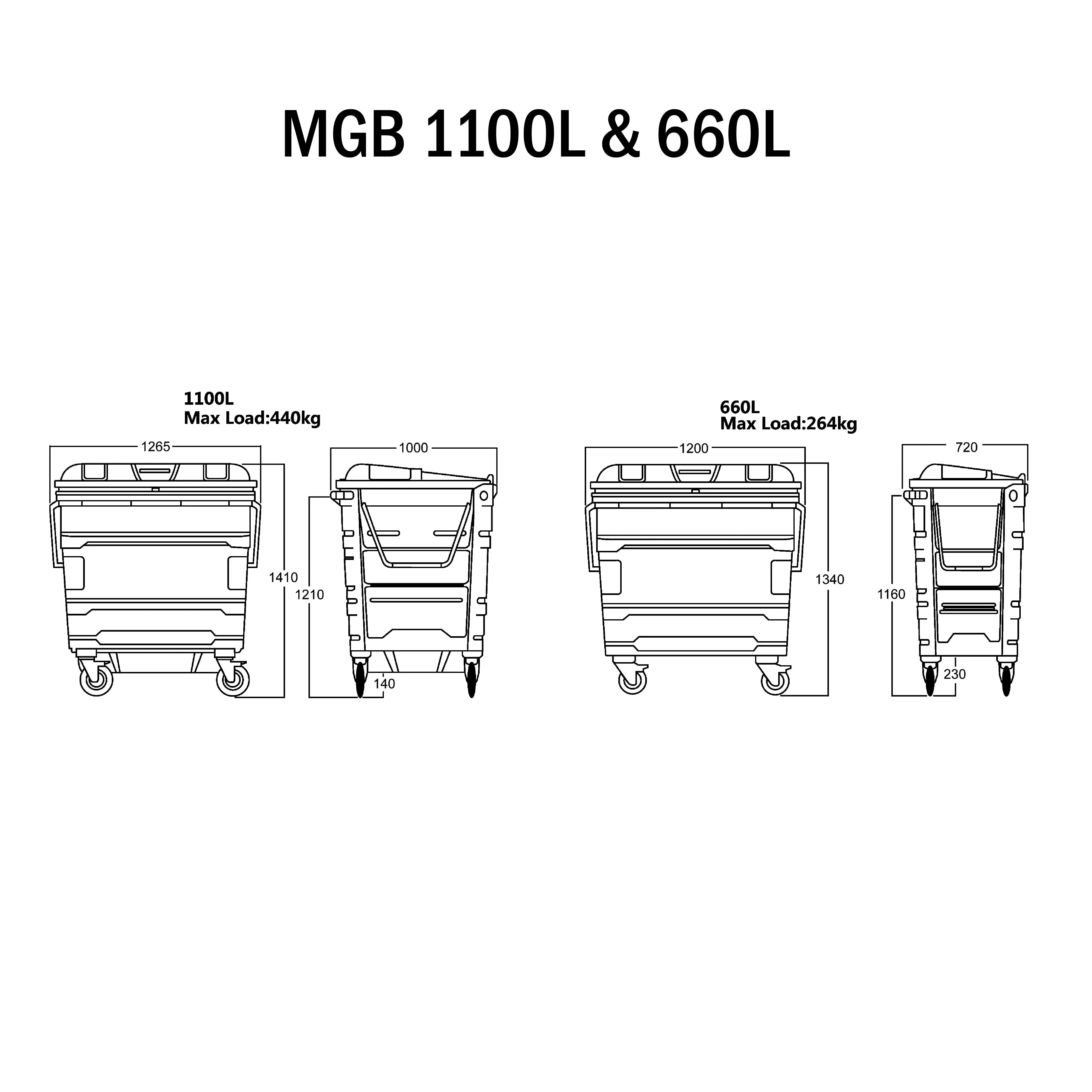 Biohazard Mobile Garbage Bin | 660L, 1100L | Trash Bin | Waste Bin | Medical Bin | Multisize