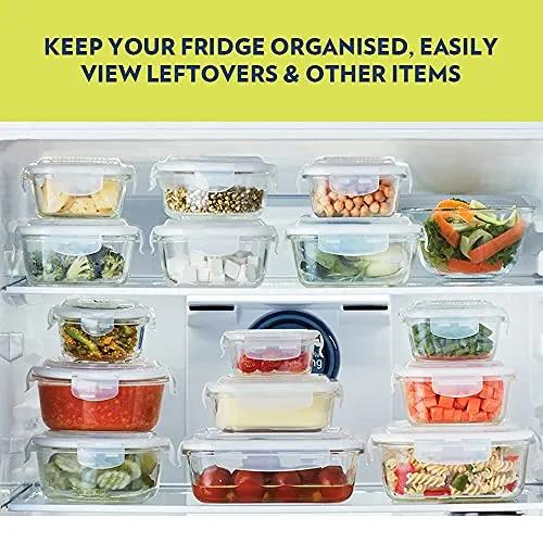 Borosil Klip N Store Glass Storage Container For Kitchen With Air-Tight Lid, Microwave & Oven Safe, Rectangular, 370 ml, Clear