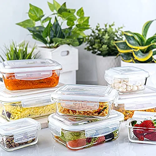 Borosil Klip N Store Glass Storage Container For Kitchen With Air-Tight Lid, Microwave & Oven Safe, Rectangular, 370 ml, Clear