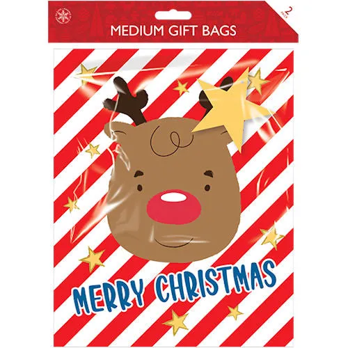 Christmas Medium Cute Gift Bags - Assorted Festive Present Wrapping Paper Santa Reindeer Snowflake