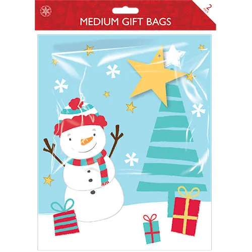 Christmas Medium Cute Gift Bags - Assorted Festive Present Wrapping Paper Santa Reindeer Snowflake