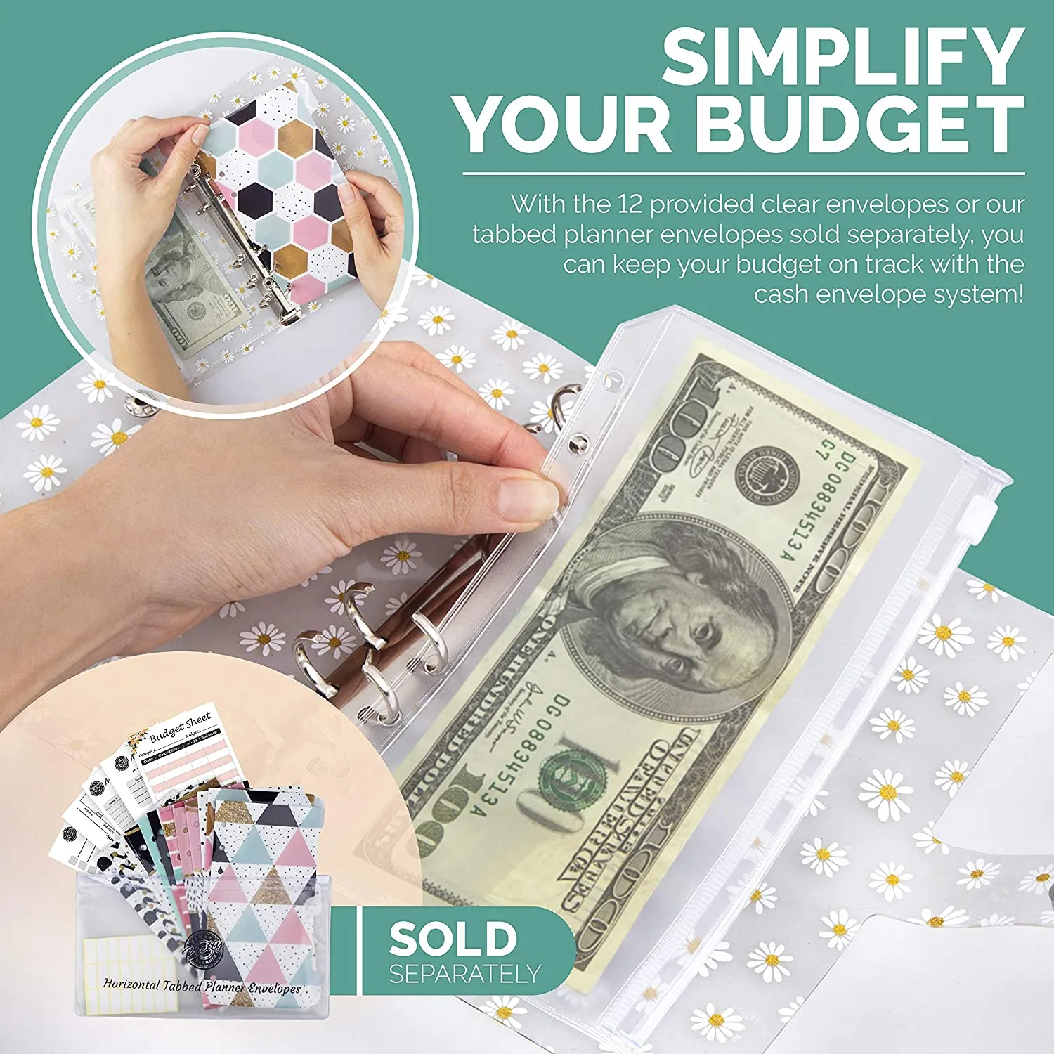 Daisy A6 Budget Binder 12 Clear Cash Envelopes for Budgeting