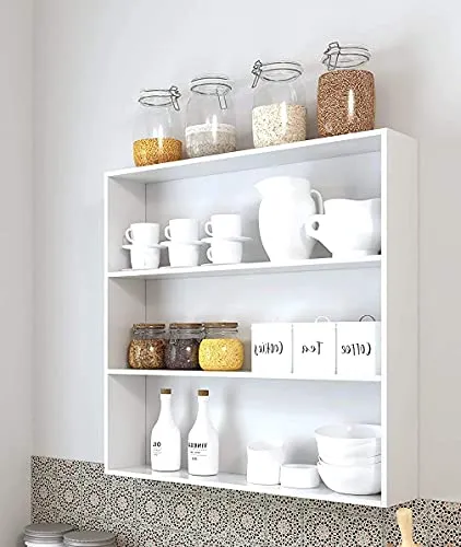 Dime Store Wooden Kitchen Shelf Racks Wall Shelf Rack For Kitchen Storage Boxes Spice Jars Rack Wall Mounted (Standard, White)