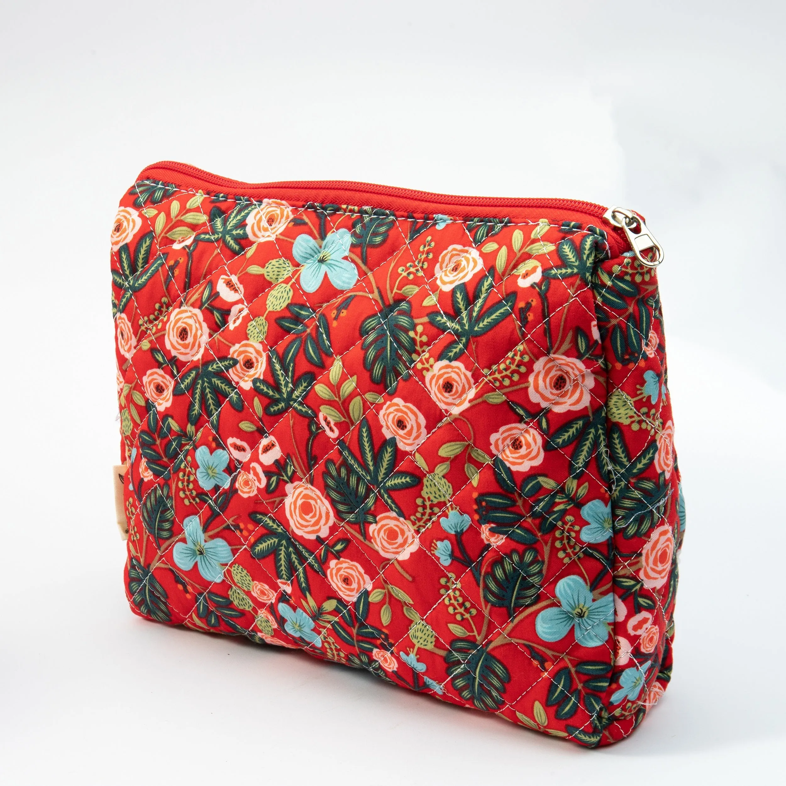 Floral Quilted Makeup Pouch - Travel-Friendly Cosmetic Bag