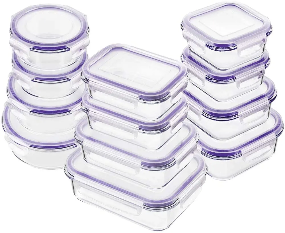 Glass Food Storage Containers with Lids, 24 Pcs Glass Meal Prep Containers, Airtight Glass Bento Boxes, BPA-Free & FDA Approved & Leak Proof