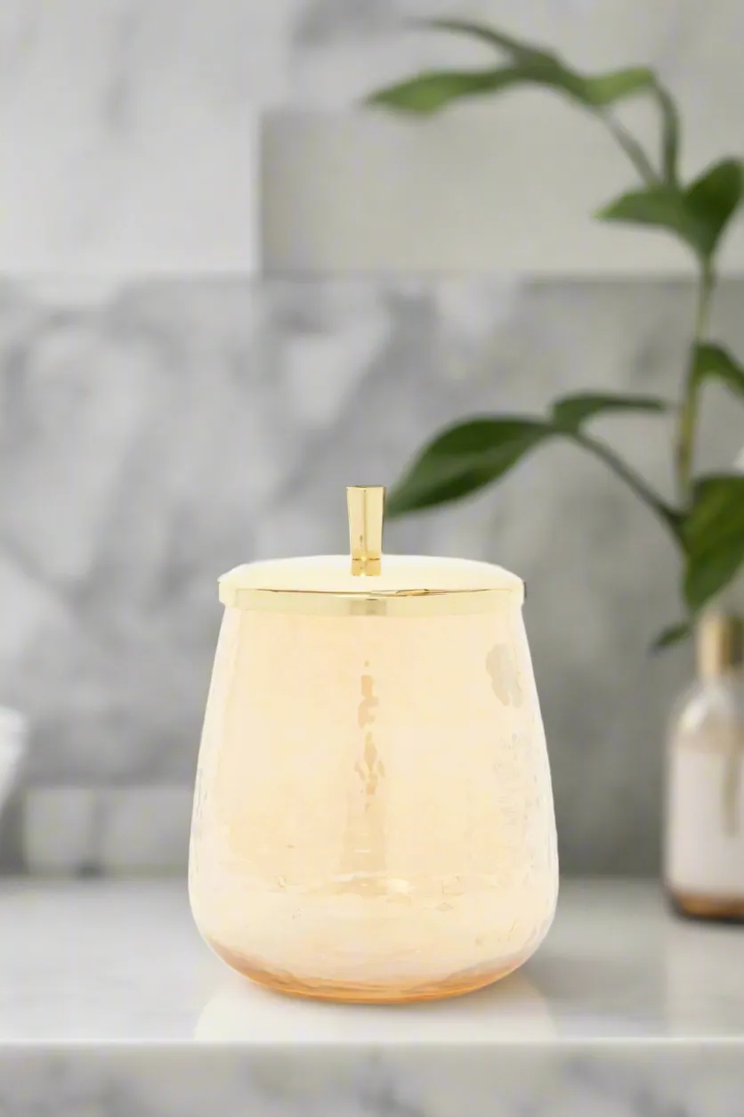 Gold Luster Hammered Glass Cotton Jar