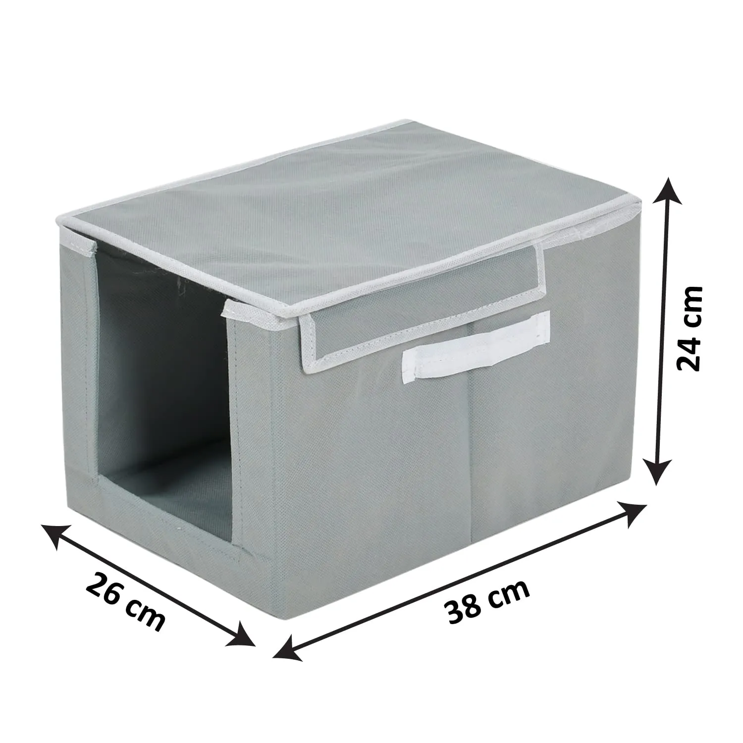 Heart Home Non-Woven Cloth Stacker Wardrobe Organizer/Bin With Carrying Handle & Lid (Grey)-HS43HEARTH26880