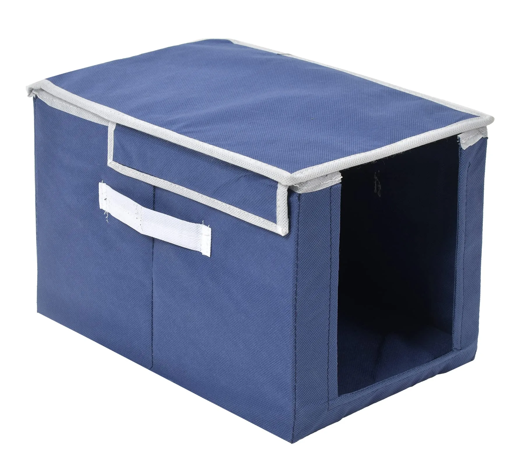 Heart Home Non-Woven Cloth Stacker Wardrobe Organizer/Bin With Carrying Handle & Lid- Pack of 2 (Navy Blue)-44HH0403