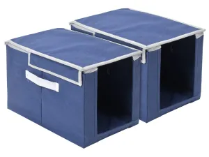 Heart Home Non-Woven Cloth Stacker Wardrobe Organizer/Bin With Carrying Handle & Lid- Pack of 2 (Navy Blue)-44HH0403