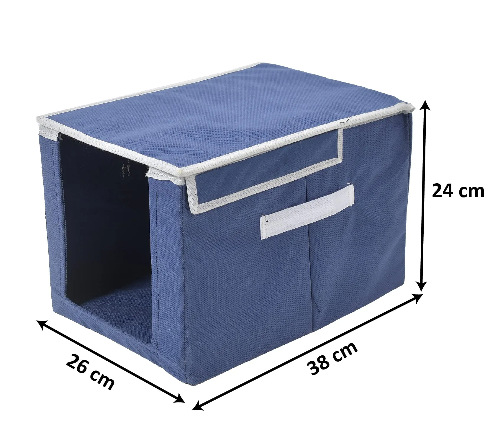 Heart Home Non-Woven Cloth Stacker Wardrobe Organizer/Bin With Carrying Handle & Lid- Pack of 2 (Navy Blue)-44HH0403