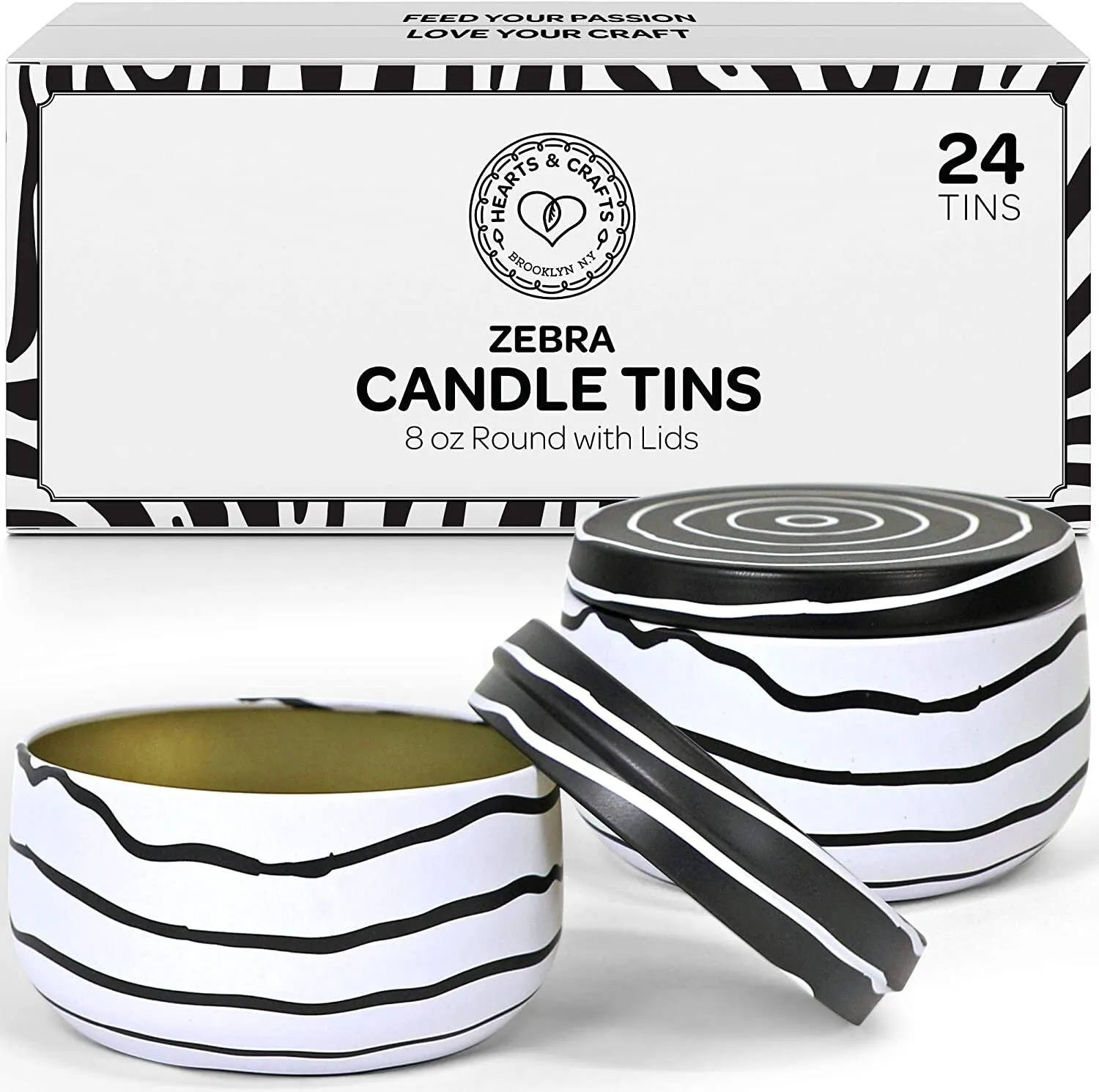 Hearts & Crafts Marble Candle Tins 8 oz with Lids | 24-Pack of Bulk Candle Jars for Making Candles, Crafts, Storage, Gifts, and More