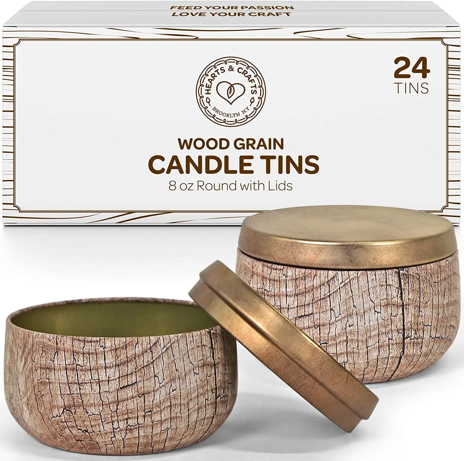 Hearts & Crafts Marble Candle Tins 8 oz with Lids | 24-Pack of Bulk Candle Jars for Making Candles, Crafts, Storage, Gifts, and More