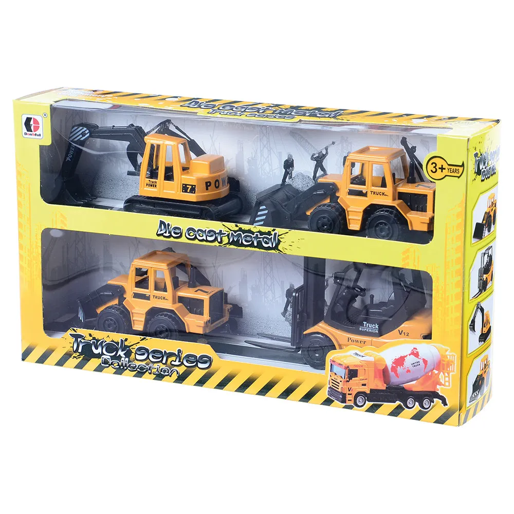 Heavy Duty Die-Cast Construction Vehicles | Set of 4 with Big Rolling Wheels