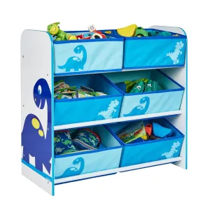 Hello Home Kids Bedroom Toy Storage Unit with 6 Fabric Storage Boxes - Dinosaur