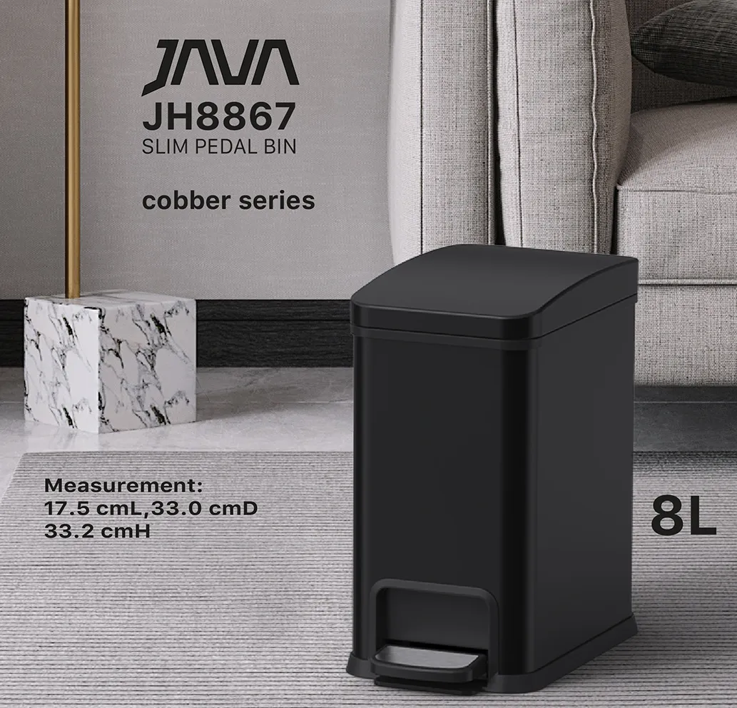 JAVA Slim Dustbin | COBBER | JH8867 | 8L | Steel Pedal Bin | Trash Bin | Dustbin for Kitchen