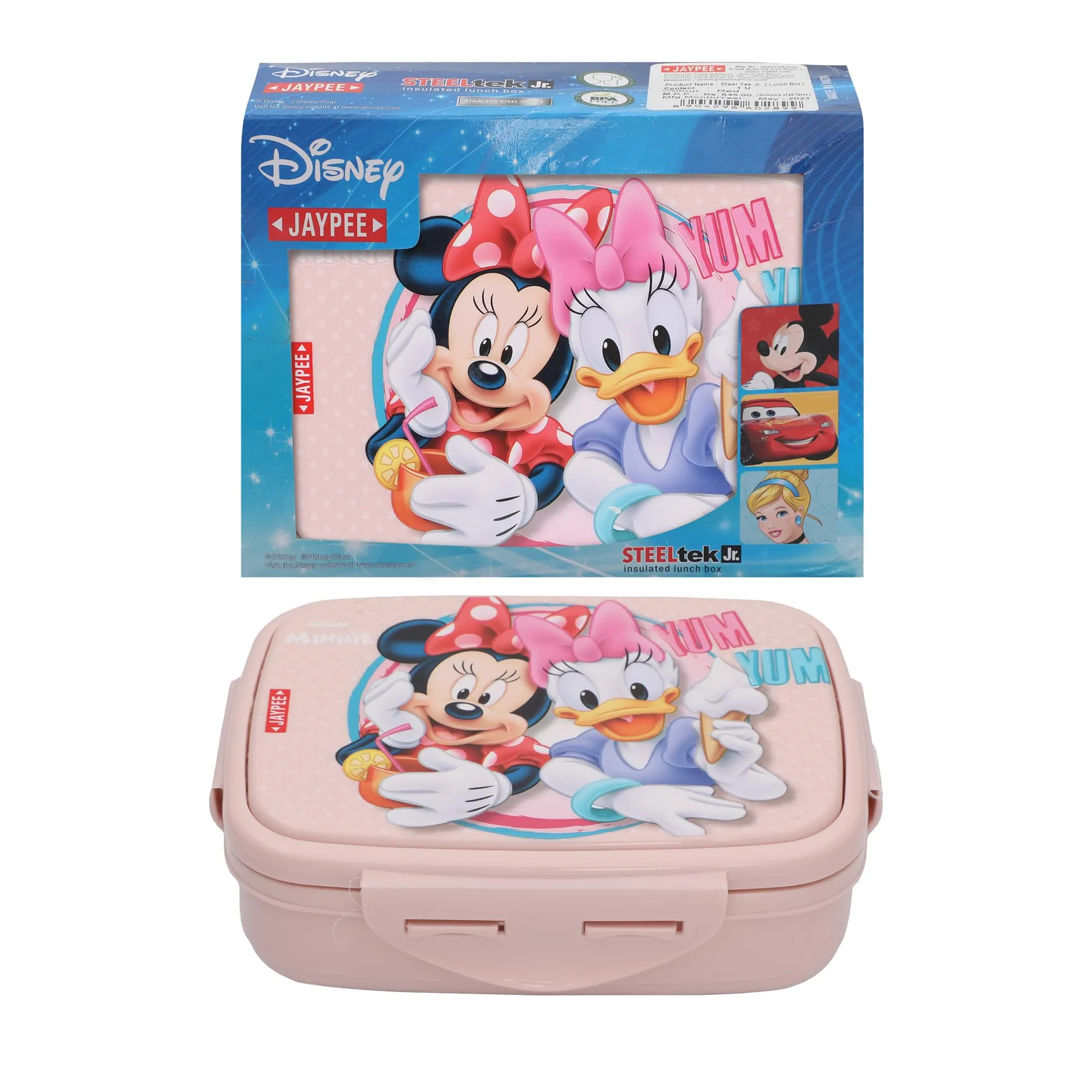 JAYPEE Steel Tek Jr. Insulated Lunch Box Mickey Mouse & Donald Duck, Pink, 400 ml, Tiffin Box School Kids, Girls & Boys