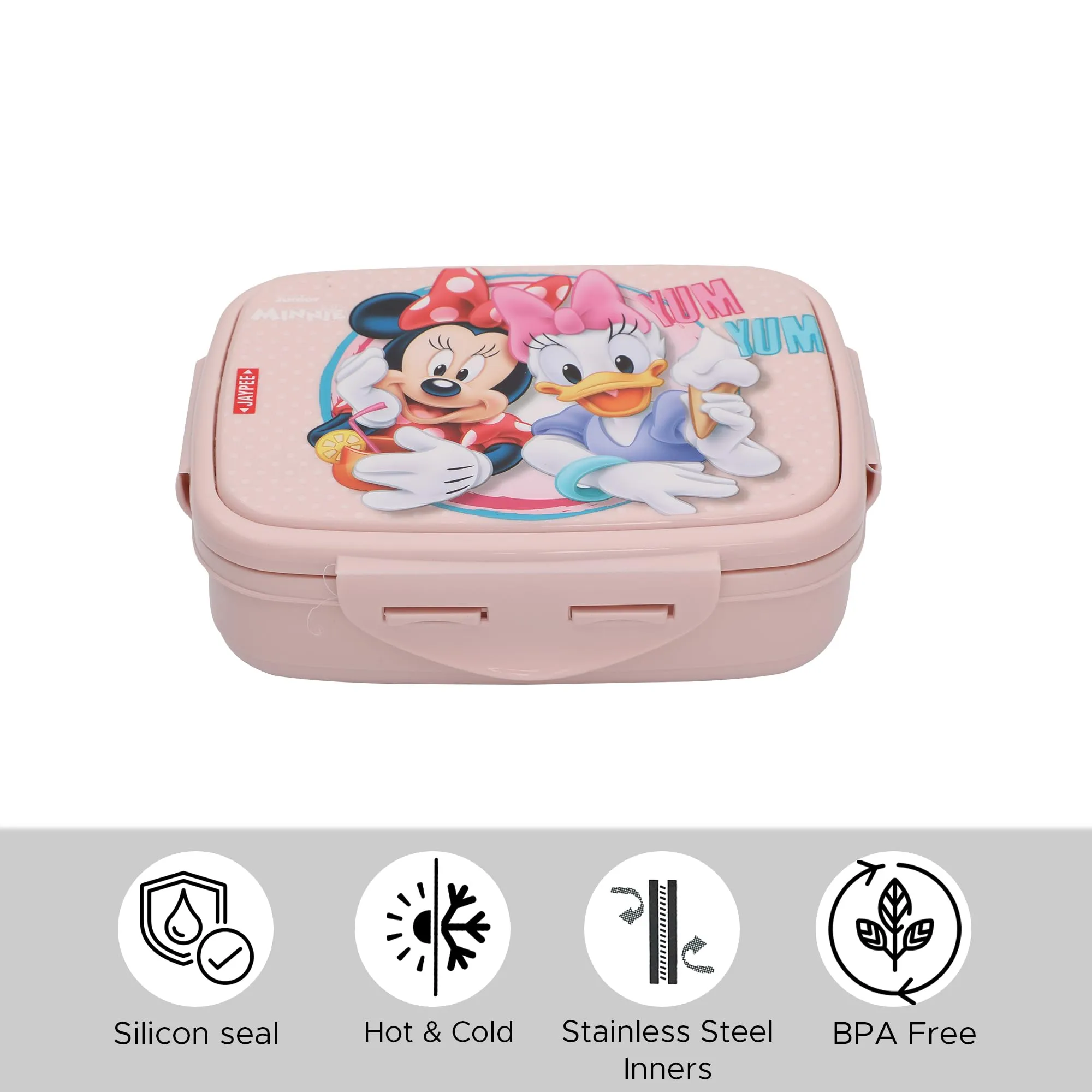 JAYPEE Steel Tek Jr. Insulated Lunch Box Mickey Mouse & Donald Duck, Pink, 400 ml, Tiffin Box School Kids, Girls & Boys