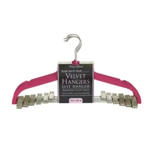 Karen Rhodes Pink Velvet Hangers With Clip 6 Pk