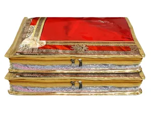 Kuber Industries Bow Design 3" inch Tranasparent PVCSaree Cover With Golden Border- Pack of 2 (Gold)-HS_38_KUBMART21552